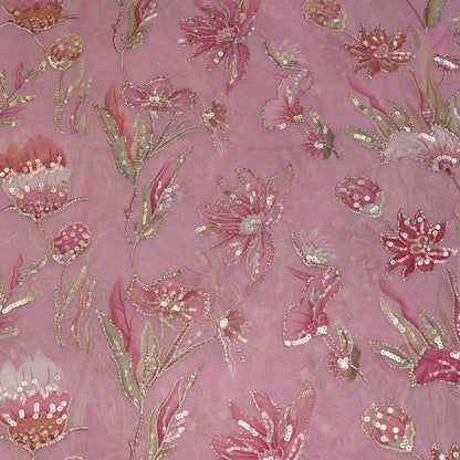 Rose Petal Floral Sequin Embroidered organza Fabric