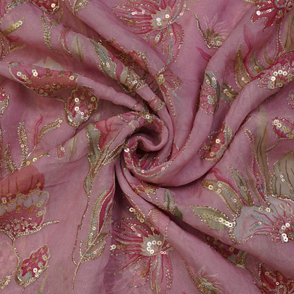 Rose Petal Floral Sequin Embroidered organza Fabric