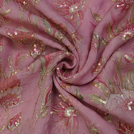 Rose Petal Floral Sequin Embroidered organza Fabric
