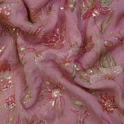 Rose Petal Floral Sequin Embroidered organza Fabric