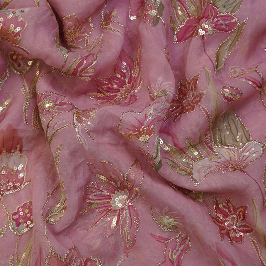Rose Petal Floral Sequin Embroidered organza Fabric