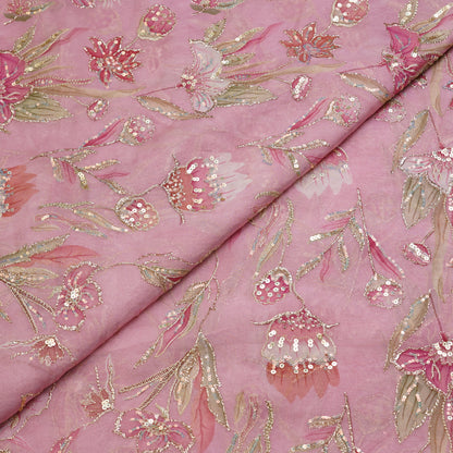Rose Petal Floral Sequin Embroidered organza Fabric