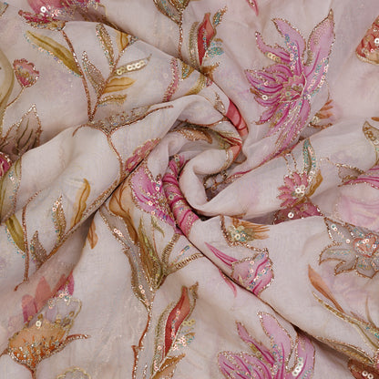 Blush Bloom Sequin Embroidered Net Fabric