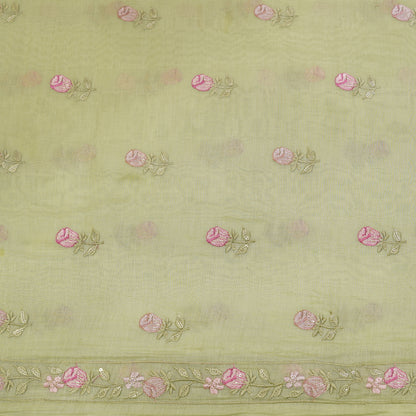 Pastel Pistachio Chanderi Fabric with Rosebud Embroidery