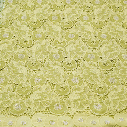 Luxury Lime Green 3D Cutwork Sequin Embroidered Fabric