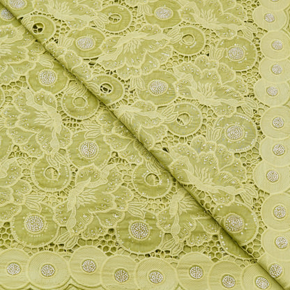 Luxury Lime Green 3D Cutwork Sequin Embroidered Fabric