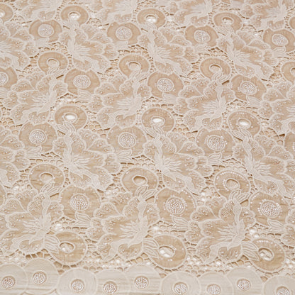Luxury Beige Cutwork Sequin Embroidered Fabric