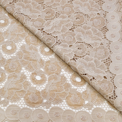 Luxury Beige Cutwork Sequin Embroidered Fabric