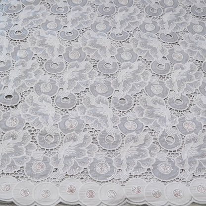 Luxury Pearl White Sequin & Bead Embroidered Cutwork Fabric