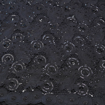 Luxury Black Sequin & Bead Embroidered Cutwork Fabric