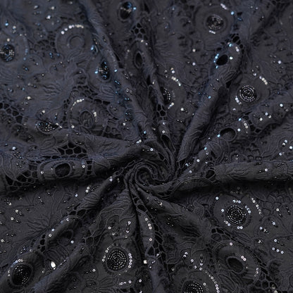 Luxury Black Sequin & Bead Embroidered Cutwork Fabric