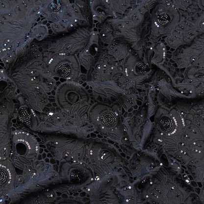 Luxury Black Sequin & Bead Embroidered Cutwork Fabric