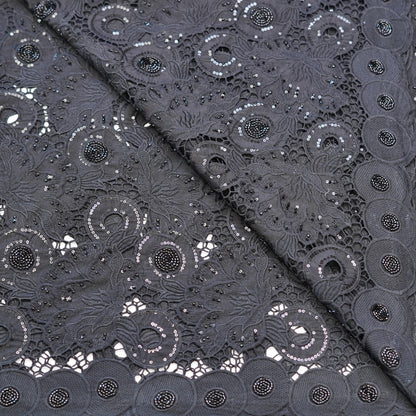 Luxury Black Sequin & Bead Embroidered Cutwork Fabric