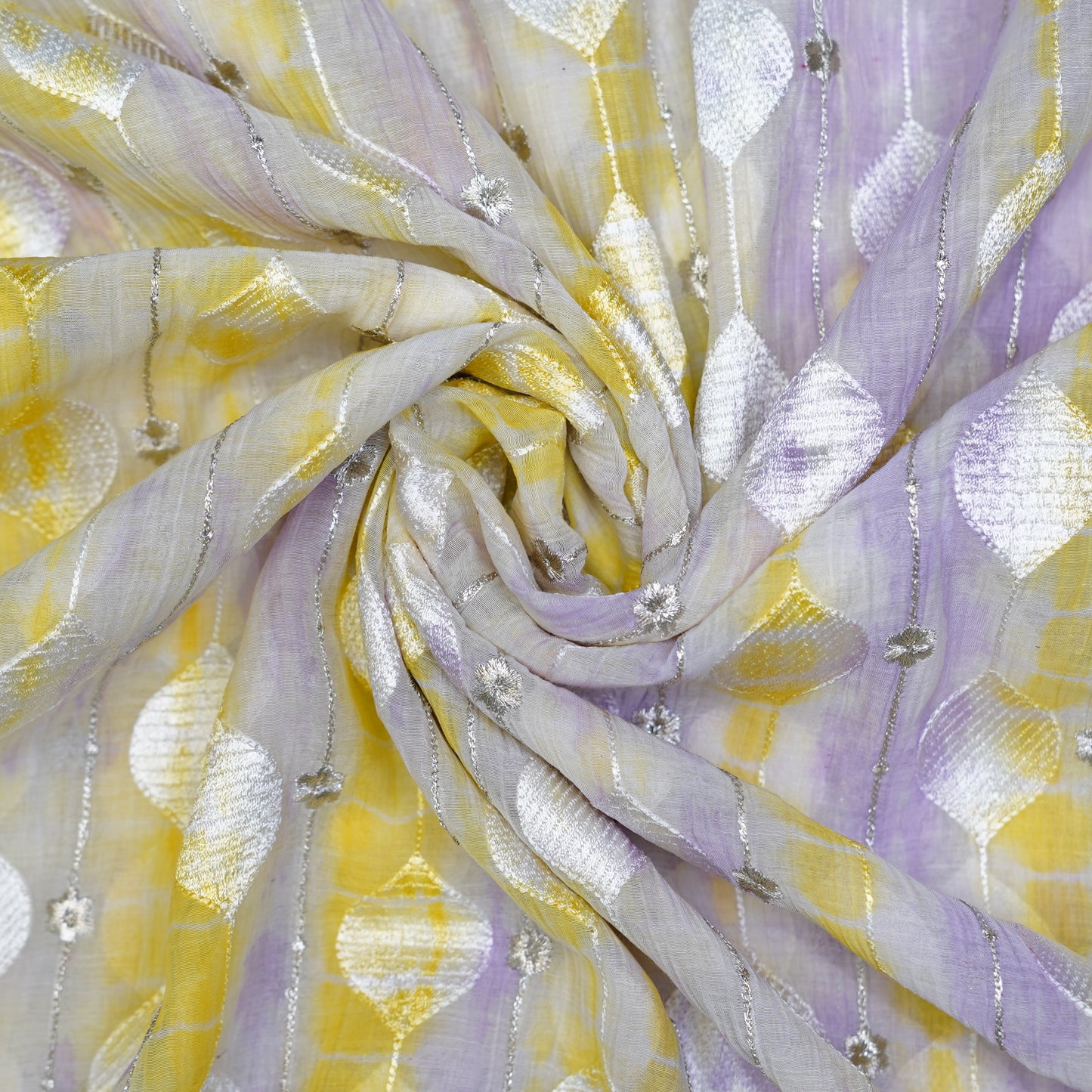 Lavender Mist & Sunshine Yellow Statement Embroidered Fabric