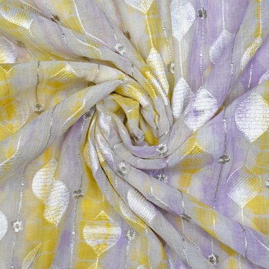 Lavender Mist & Sunshine Yellow Statement Embroidered Fabric