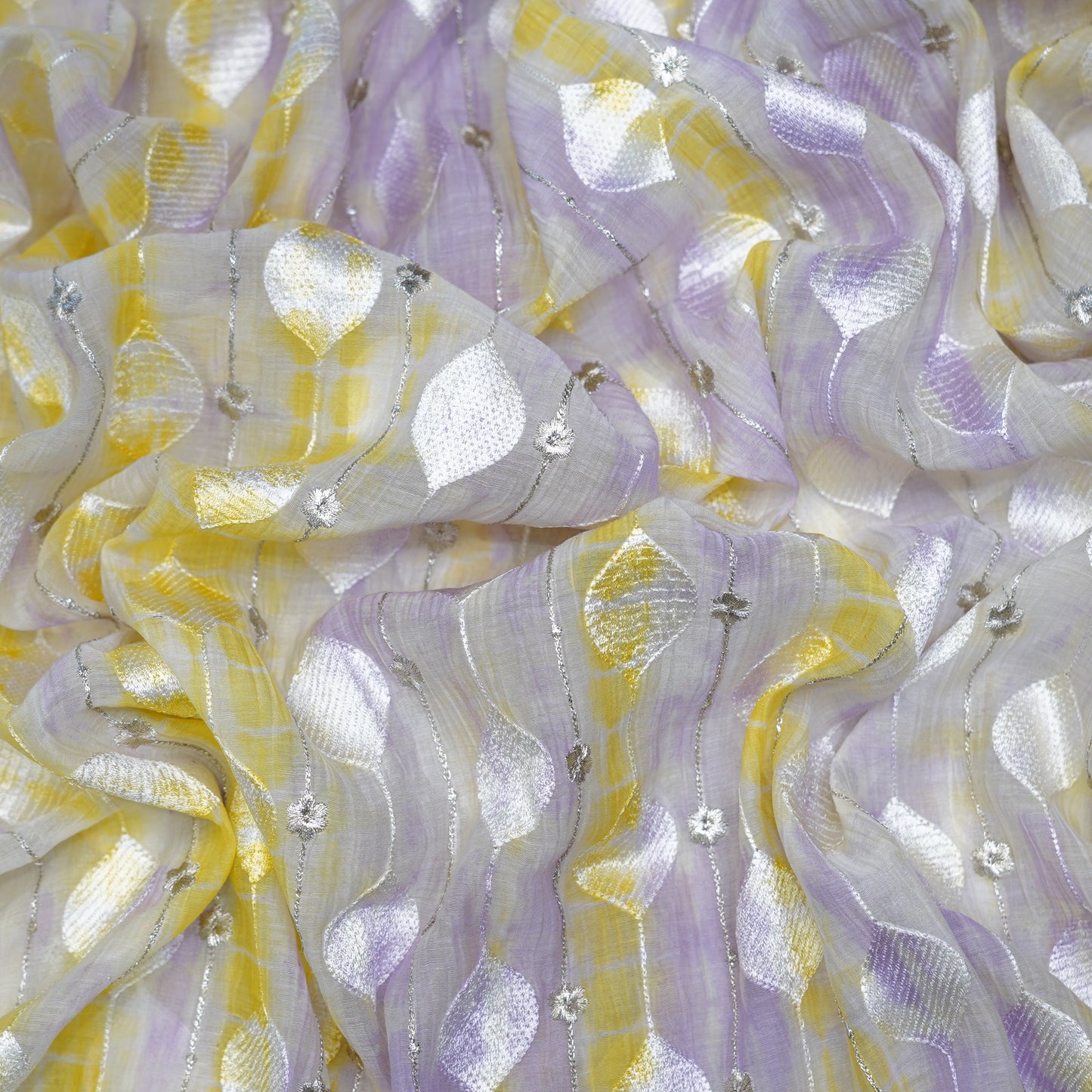 Lavender Mist & Sunshine Yellow Statement Embroidered Fabric