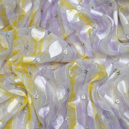 Lavender Mist & Sunshine Yellow Statement Embroidered Fabric