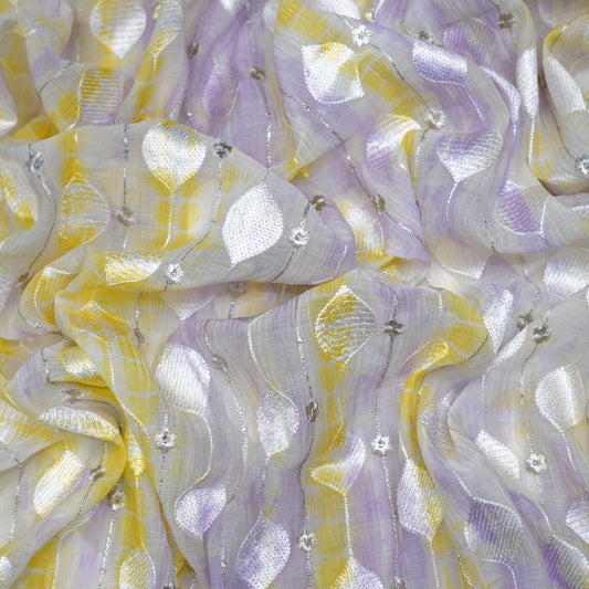 Lavender Mist & Sunshine Yellow Statement Embroidered Fabric