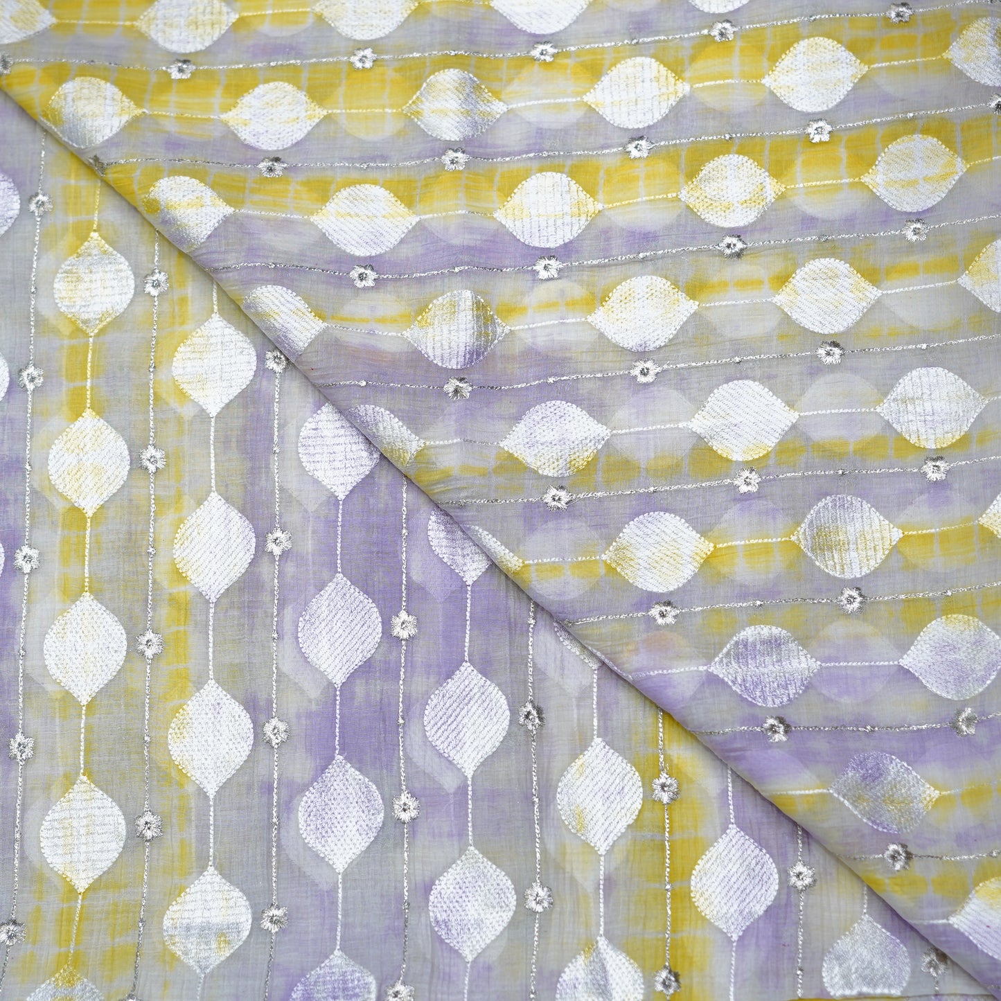Lavender Mist & Sunshine Yellow Statement Embroidered Fabric