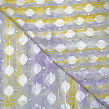 Lavender Mist & Sunshine Yellow Statement Embroidered Fabric