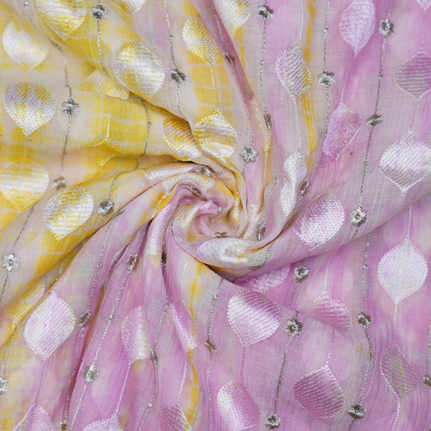 Blush Pink & Sunshine Yellow Statement Embroidered Fabric