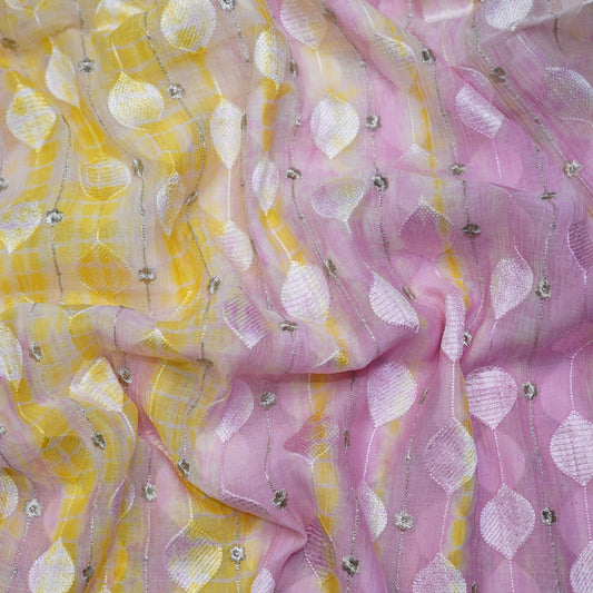 Blush Pink & Sunshine Yellow Statement Embroidered Fabric