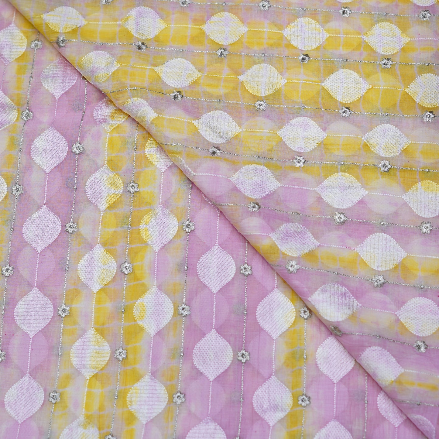Blush Pink & Sunshine Yellow Statement Embroidered Fabric