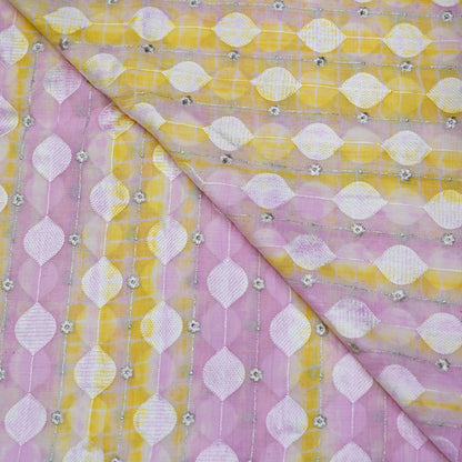 Blush Pink & Sunshine Yellow Statement Embroidered Fabric