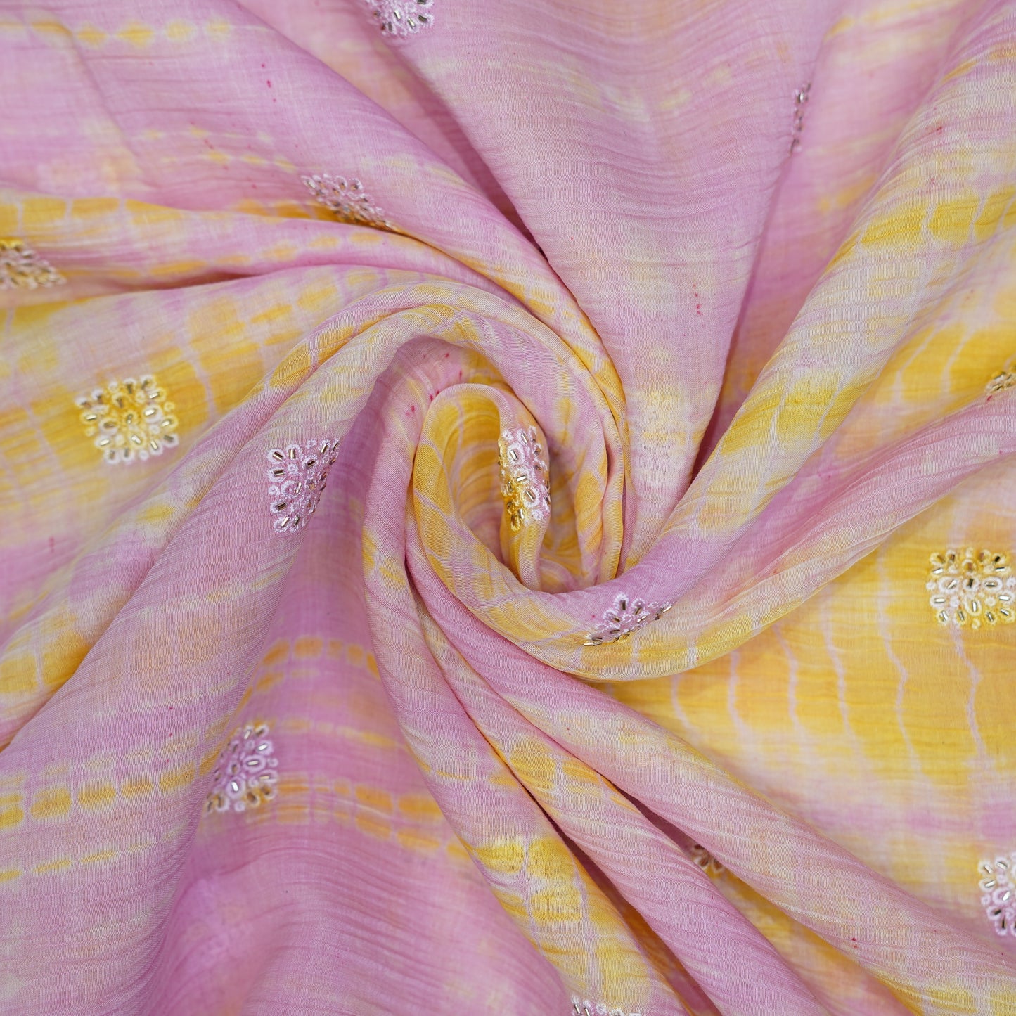 Blush Pink & Sunshine Yellow Tie-Dye Embroidered Fabric