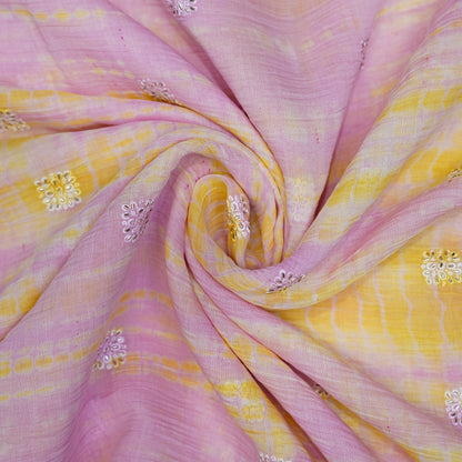 Blush Pink & Sunshine Yellow Tie-Dye Embroidered Fabric