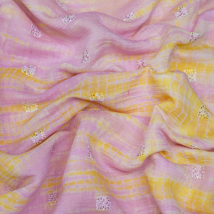 Blush Pink & Sunshine Yellow Tie-Dye Embroidered Fabric
