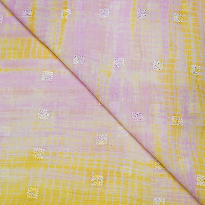 Blush Pink & Sunshine Yellow Tie-Dye Embroidered Fabric