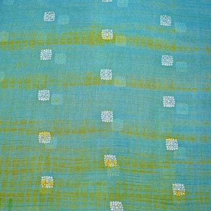 Aqua Blue Tie-Dye Embroidered Fabric