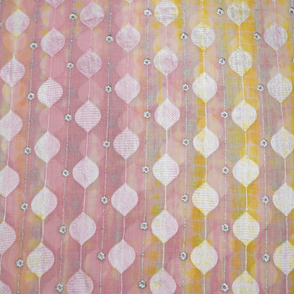 Pastel Ombre Thread Embroidery Fabric with Silver Floral Accents