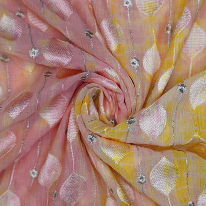 Pastel Ombre Thread Embroidery Fabric with Silver Floral Accents