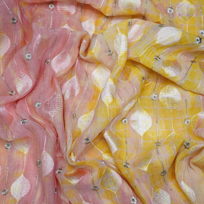 Pastel Ombre Thread Embroidery Fabric with Silver Floral Accents