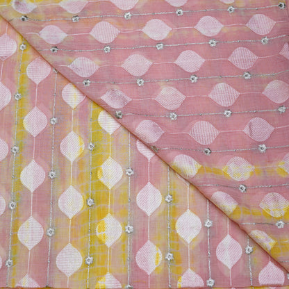 Pastel Ombre Thread Embroidery Fabric with Silver Floral Accents