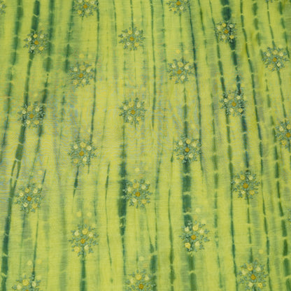 Lime Green Tie-Dye Floral Embroidered Fabric.