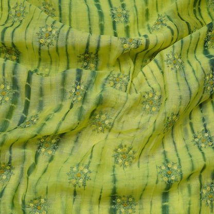 Lime Green Tie-Dye Floral Embroidered Fabric.