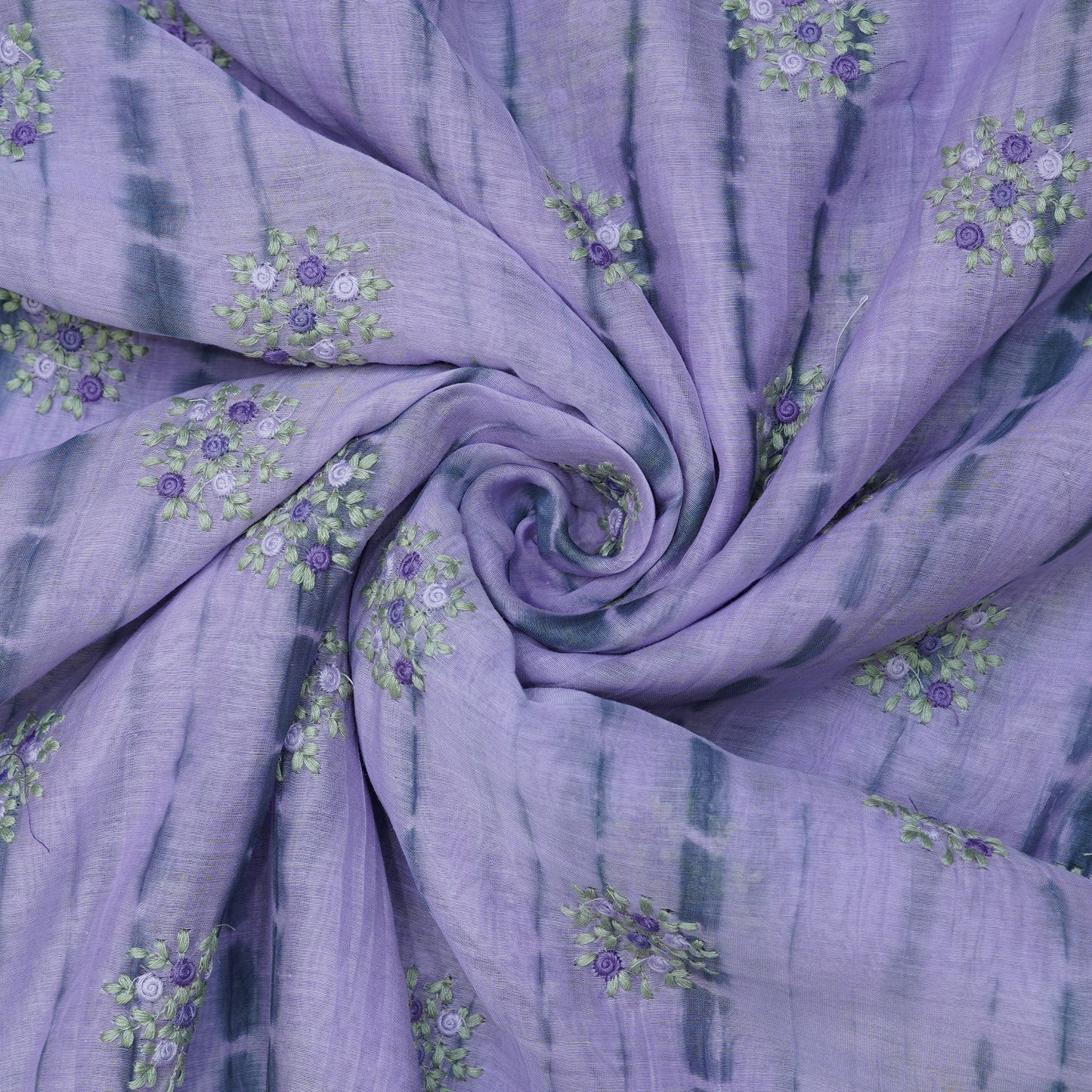 Lavender Floral Embroidered Tie-Dye Fabric