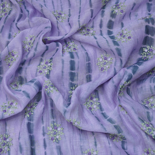Lavender Floral Embroidered Tie-Dye Cotton Embroidery Fabric.