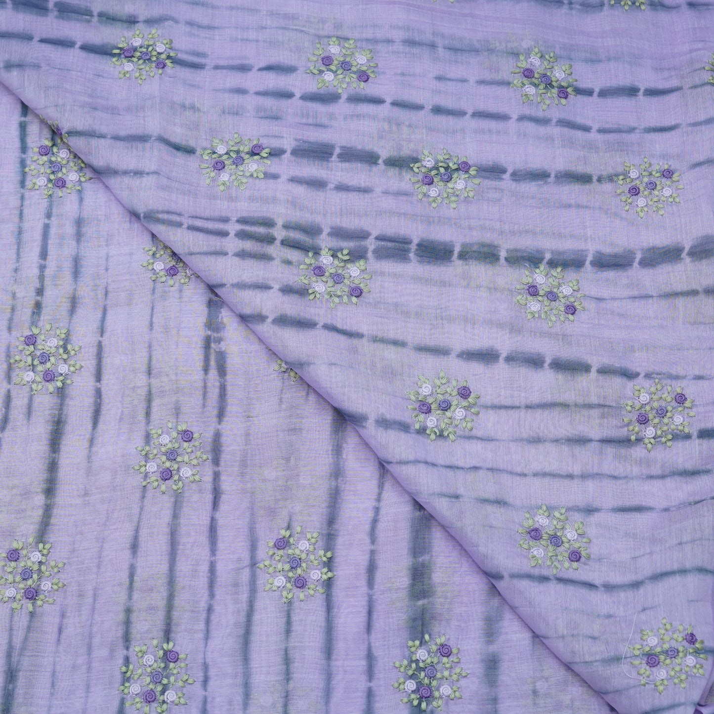 Lavender Floral Embroidered Tie-Dye Fabric