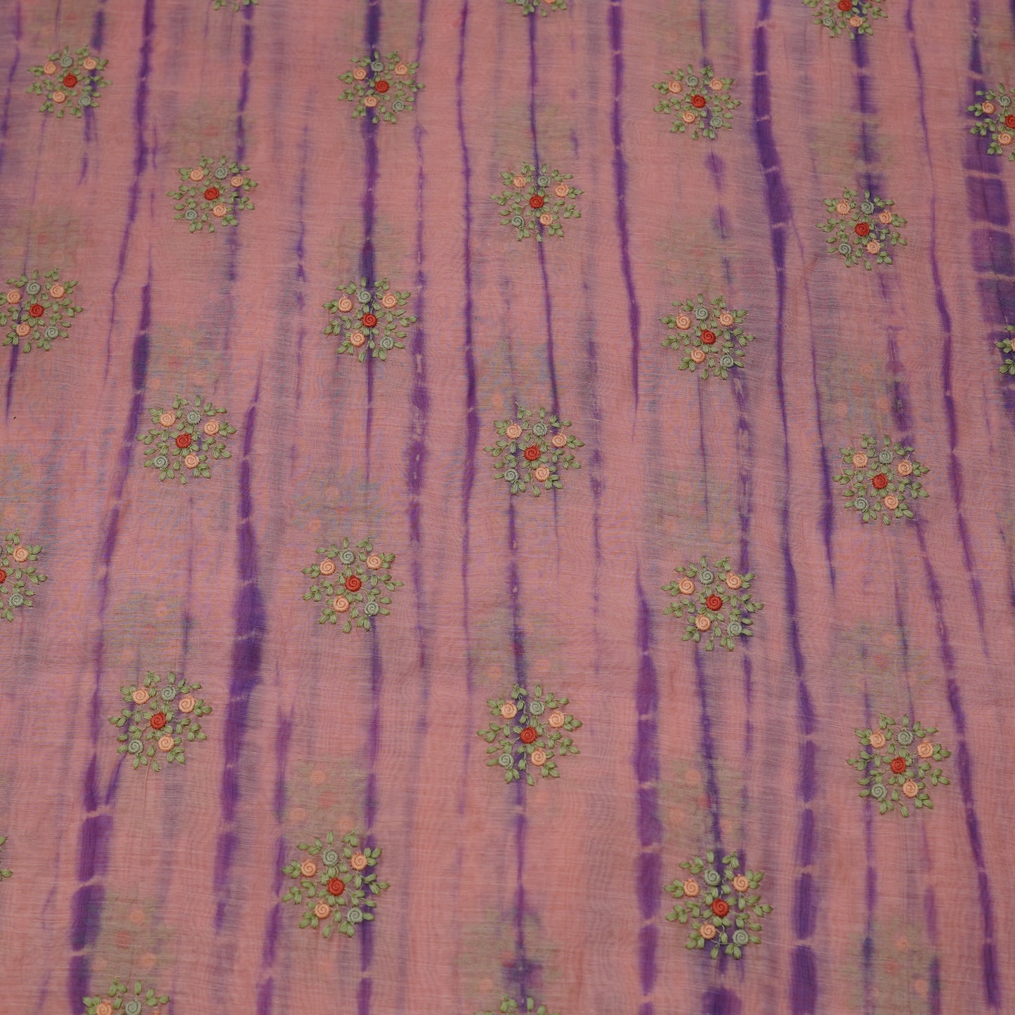 Peach Purple Tie-Dye Floral Embroidered Fabric