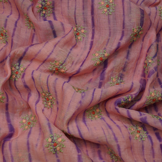 Peach Purple Tie-Dye Floral Embroidered Fabric