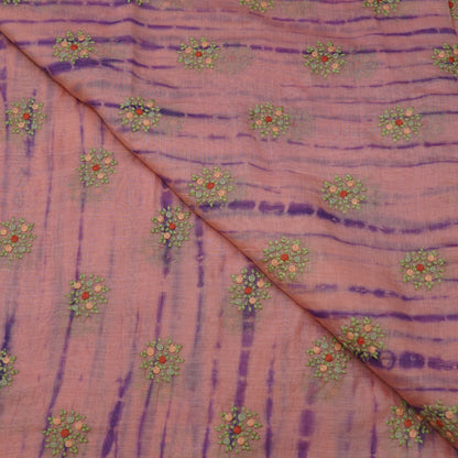 Peach Purple Tie-Dye Floral Embroidered Fabric