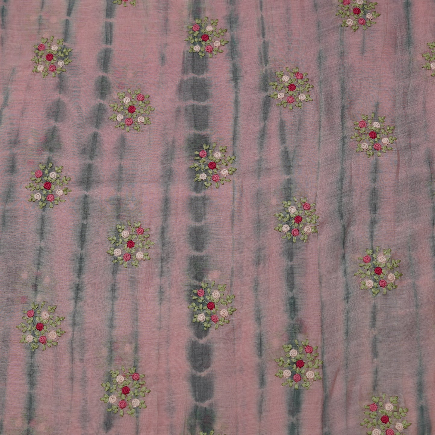 Dusty Pink Tie-Dye Floral Embroidered Fabric
