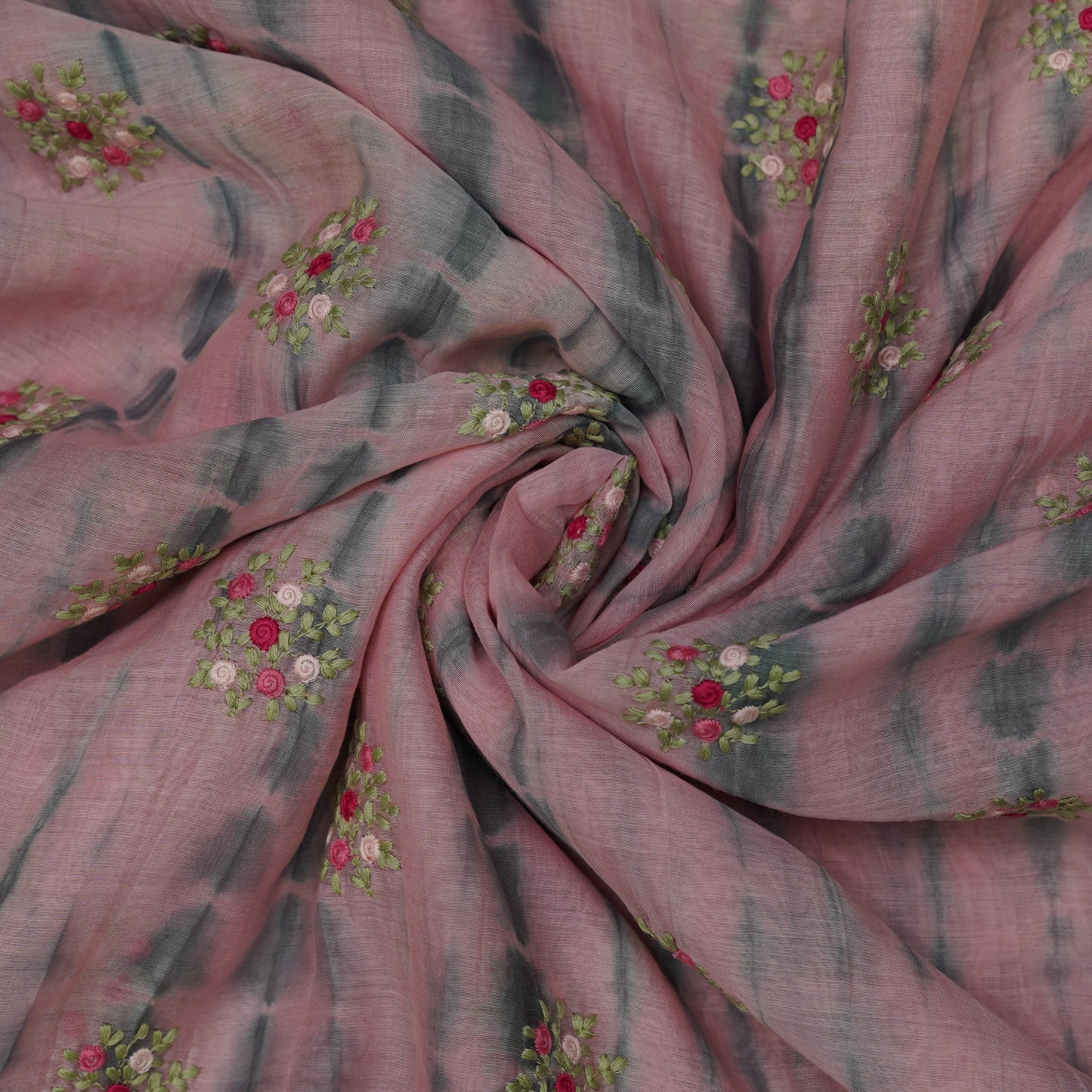 Dusty Pink Tie-Dye Floral Embroidered Fabric