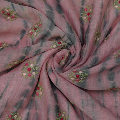 Dusty Pink Tie-Dye Floral Embroidered Fabric