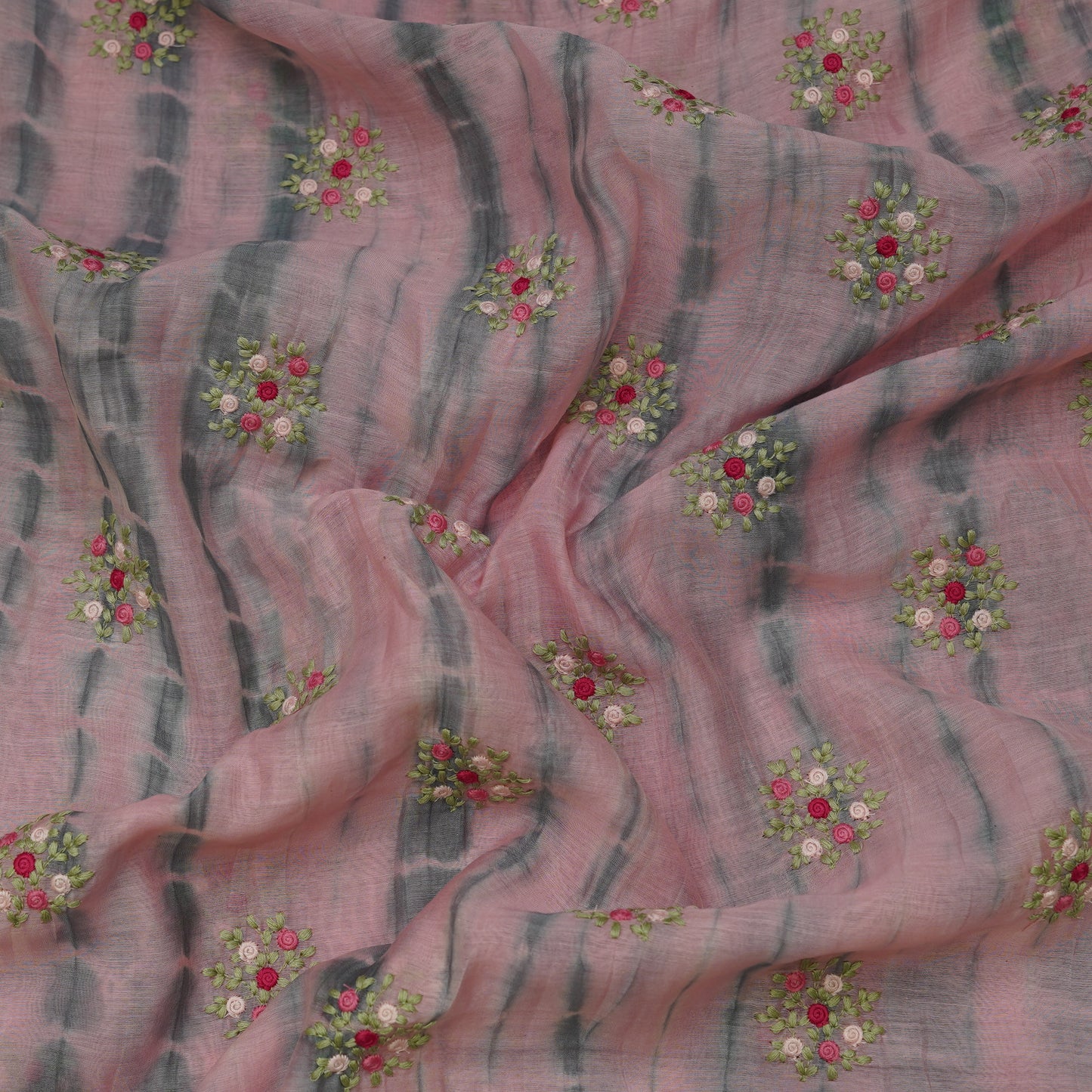 Dusty Pink Tie-Dye Floral Embroidered Fabric