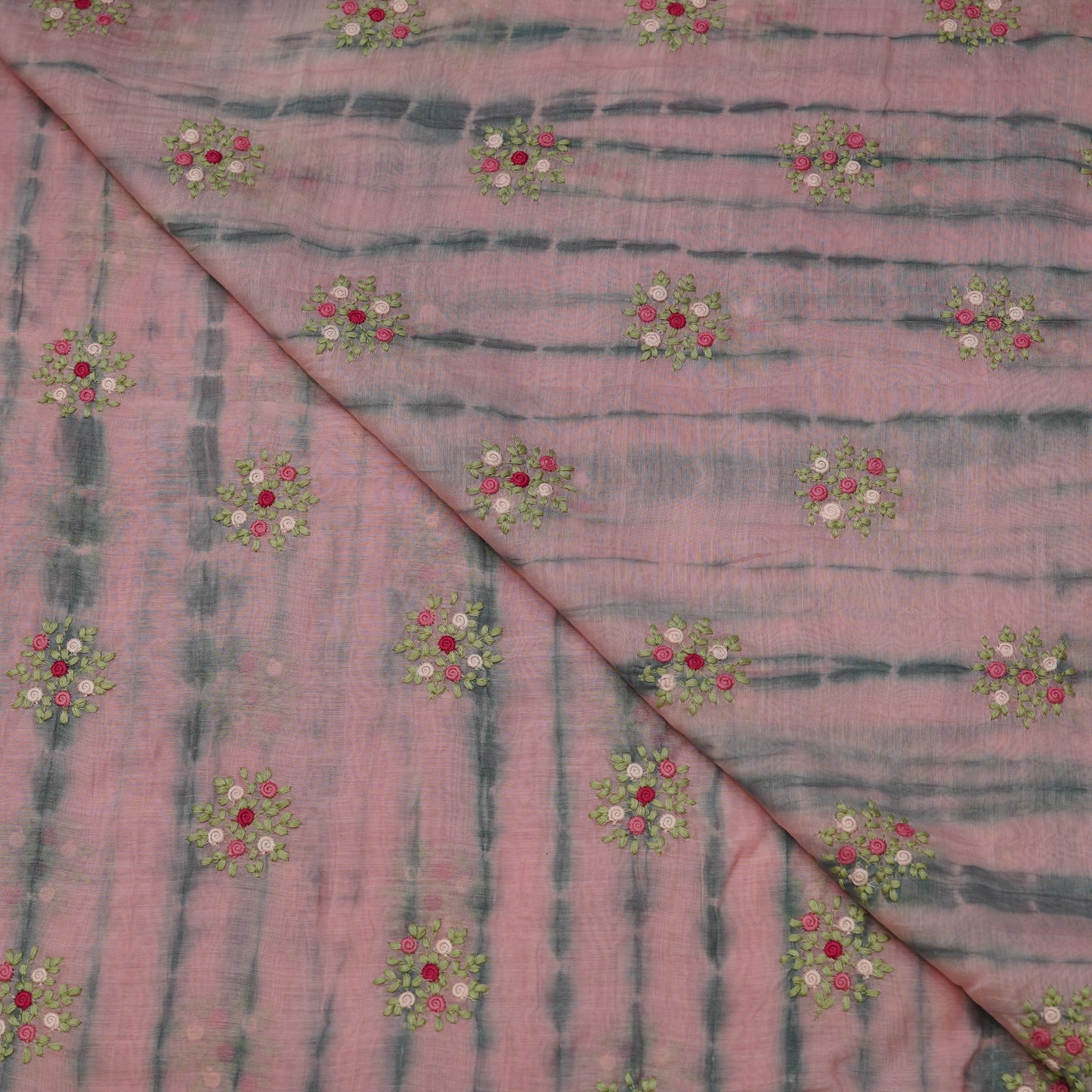 Dusty Pink Tie-Dye Floral Embroidered Fabric